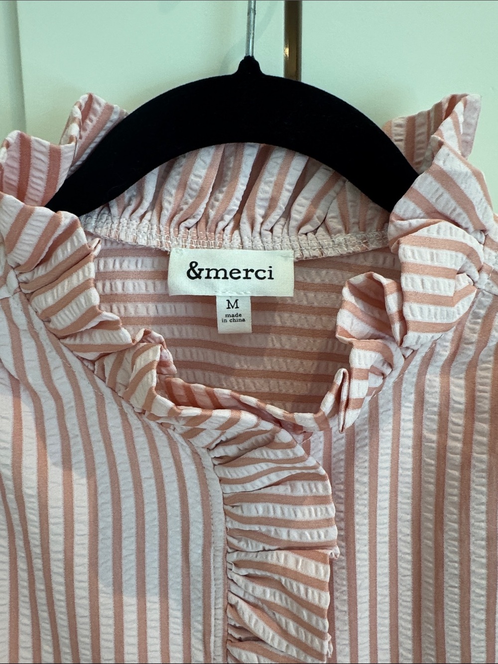 Merci Pink Striped Ruffle-Front Blouse - Picture 2 of 4
